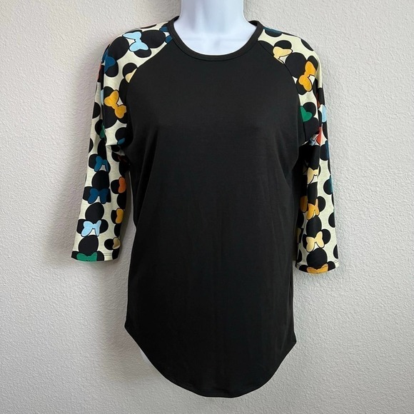 LULAROE Randy Top Disney Minnie Mouse Silhouette Sleeves Baseball Tee Women's XS - Picture 1 of 5